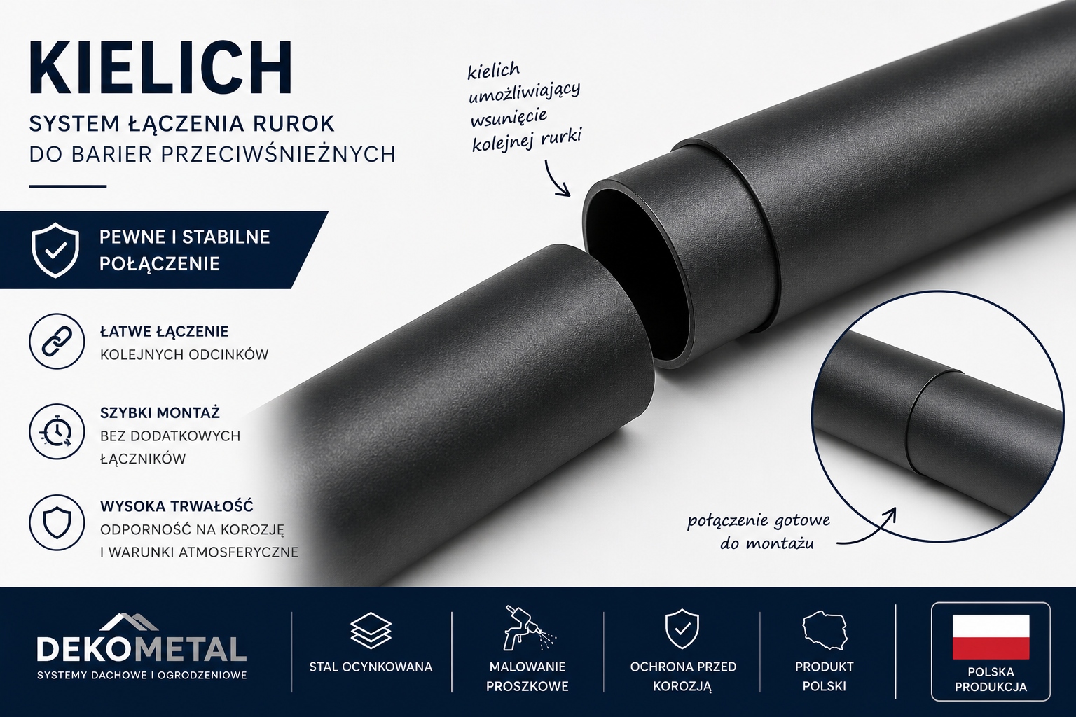 Rurka do bariery przeciwśnieżnej FI 32 mm 150 cm ocynk + malowanie do dachu z dachówką ceramiczną - obrazek 7
