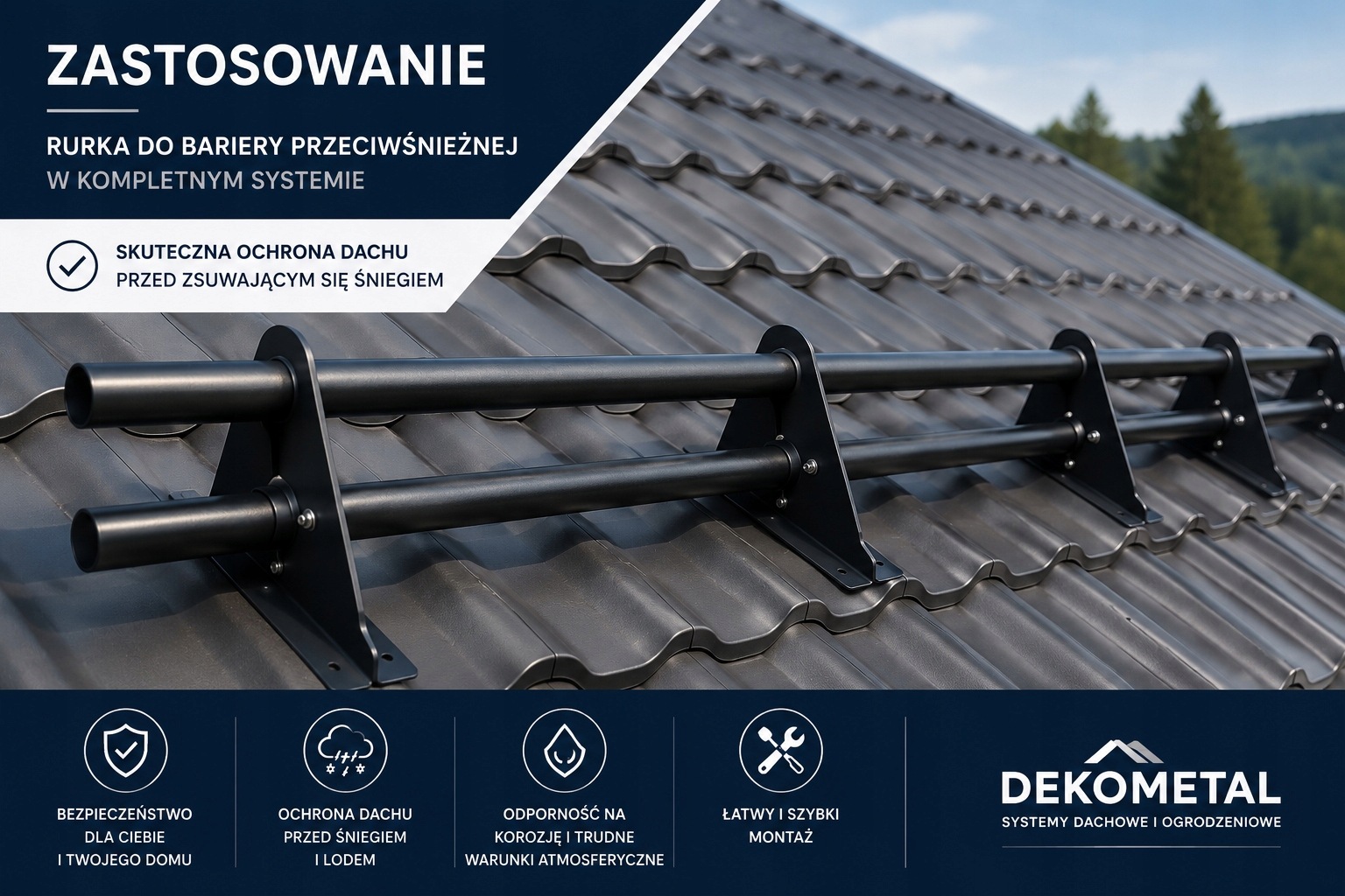 Rurka do bariery przeciwśnieżnej FI 32 mm 300 cm ocynk + malowanie na dach z blachy trapezowej - obrazek 7